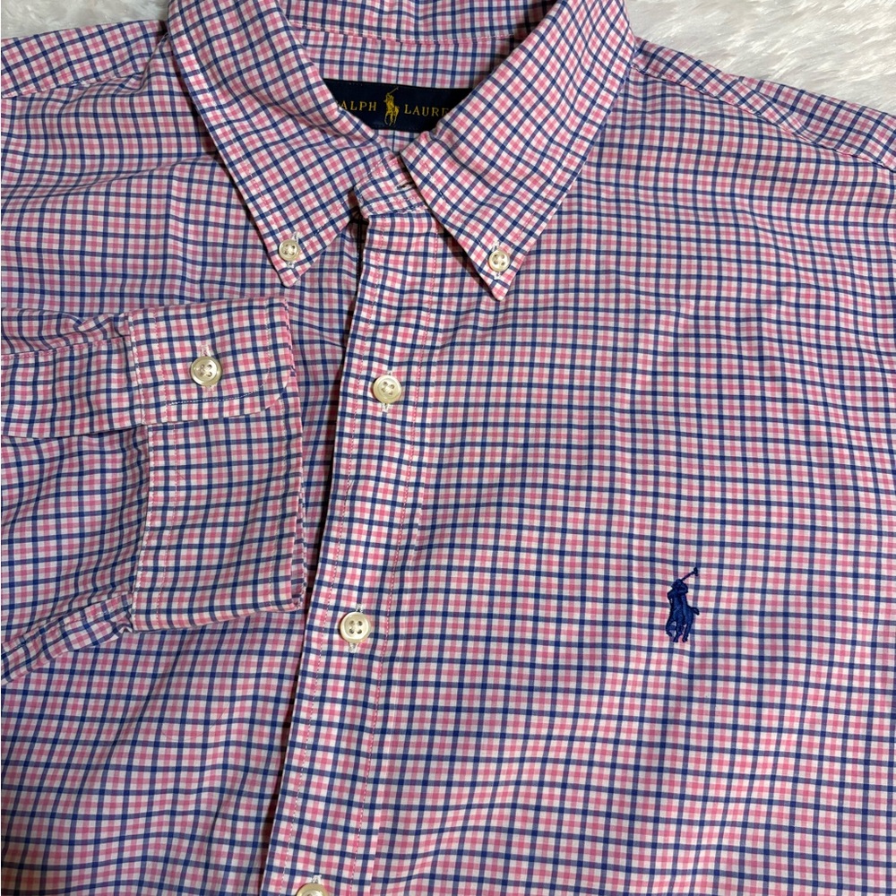 POLO RALPH LAUREN Men's XL Pink
- Blue Plaid Long Sleeve Button
Down Shirt Pony